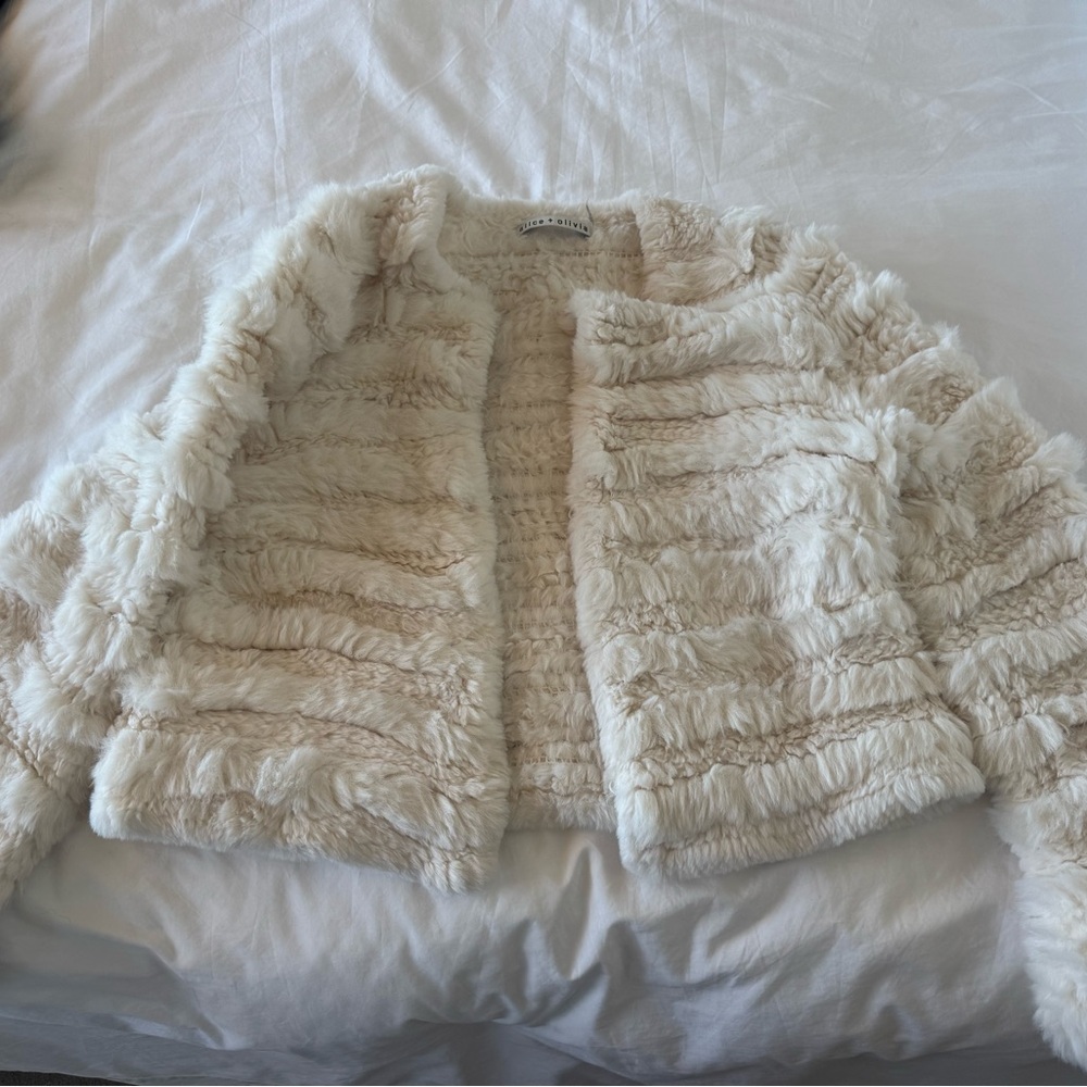 Alice + Olivia Plush Faux Fur Jacket in Beige - Picture 2 of 5